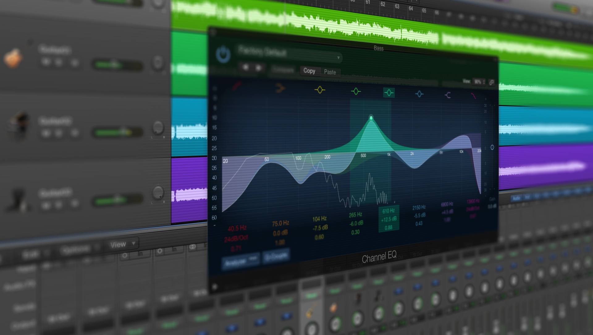 Multitrack of sound audio wave on Monitor.